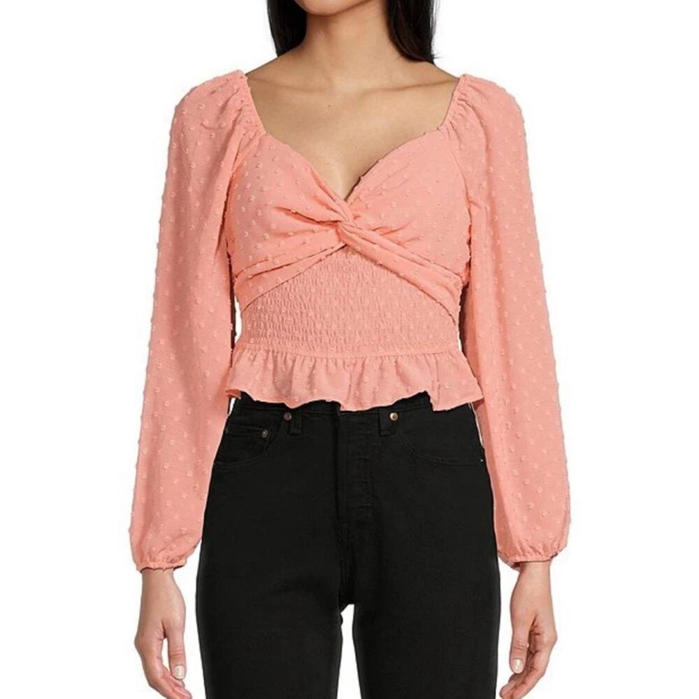 Love & Piece Long Sleeve Front Twist Smocked Top Size S